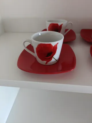 Juego 6 Tazas Café Porcelana Roja