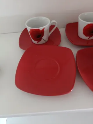 Juego 6 Tazas Café Porcelana Roja