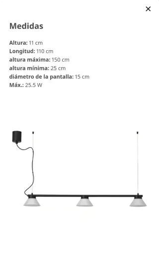 Lámpara techo colgante con 3 focos IKEA SAMBORD