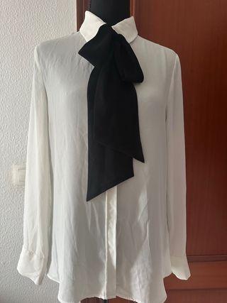 Camisa de vestir mujer lazo negro