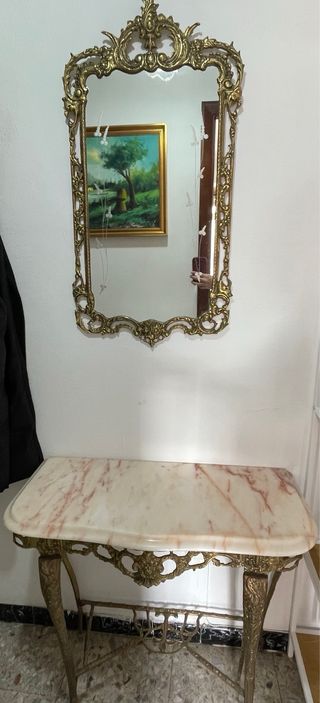 Mueble recibidor bronce y mármol