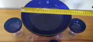 Juego de cristalería de ponche azul antigua