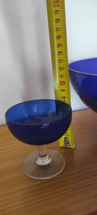 Juego de cristalería de ponche azul antigua