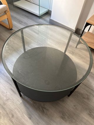 Mesa redonda salón cristal y metal