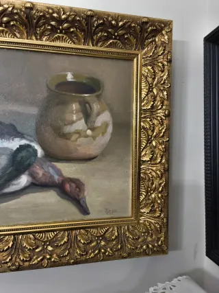 Cuadro óleo pato y jarra