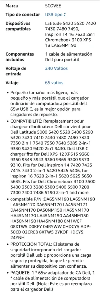 Caricatore SCOVEE 65W USB C per Dell