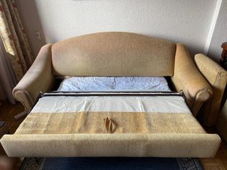 Sofá Cama 3 Plazas Tela Beige/Amarillo