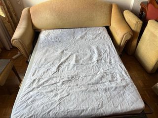 Sofá Cama 3 Plazas Tela Beige/Amarillo