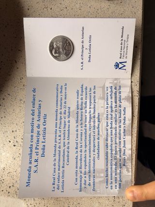 Moneda Conmemorativa Enlace Felipe y Letizia
