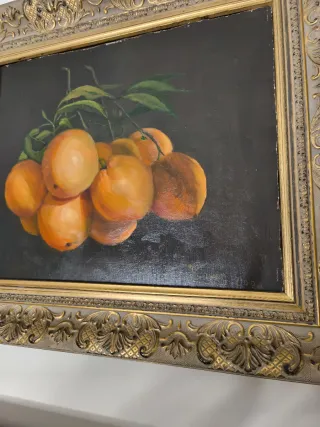 Cuadro al óleo de naranjas pintado a mano