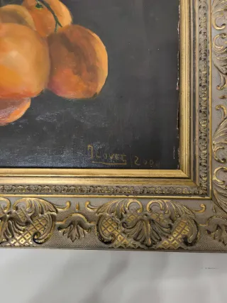 Cuadro al óleo de naranjas pintado a mano
