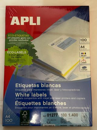 APLI Etiquetas Blancas A4 100 hojas, 14etiq x hoja