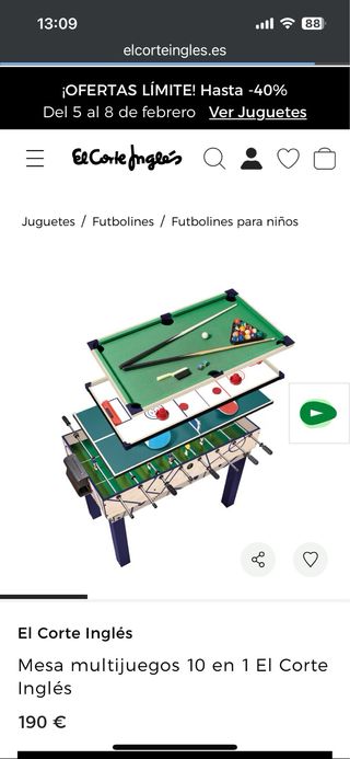 Mesa Futbolín Multijuegos billar