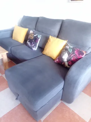 Sofá Cama Chaise Longue Gris Tela