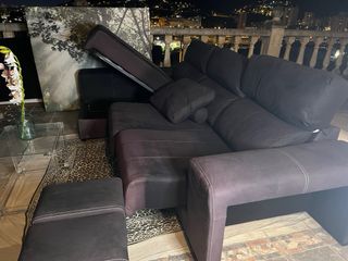 Sofá modular, tipo L, con baul y tipo cama, negro