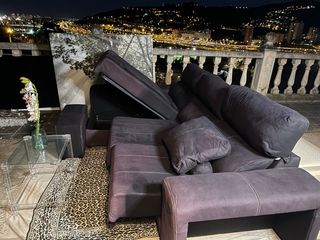 Sofá modular, tipo L, con baul y tipo cama, negro
