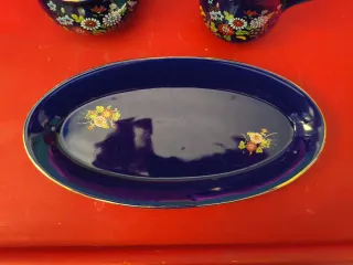 Bandeja Azucarero y Cremera Vintage cobalto Kutani