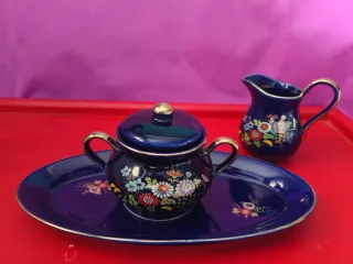 Bandeja Azucarero y Cremera Vintage cobalto Kutani