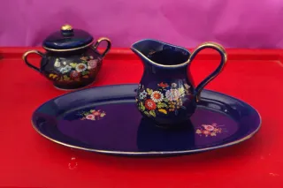 Bandeja Azucarero y Cremera Vintage cobalto Kutani