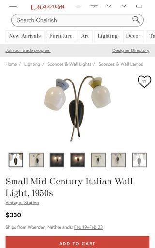 Lámpara vintage pared Italia años 50