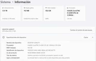 PC HP i5 16GB RAM 240GB SSD 1TB HDD W11