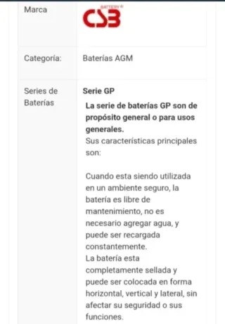 Batería CSB GP 1272 F2 12V 7.2Ah