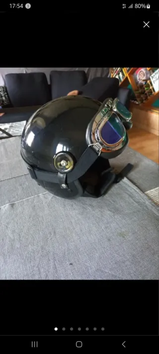 Casco Moto Retro con Gafas Azules