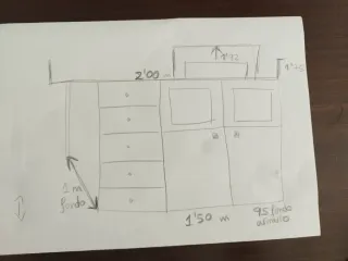 Cama de madera hecha a medida, con ropero-cajonera