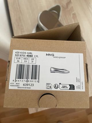 Manoletinas Mango niña talla 36 plateadas