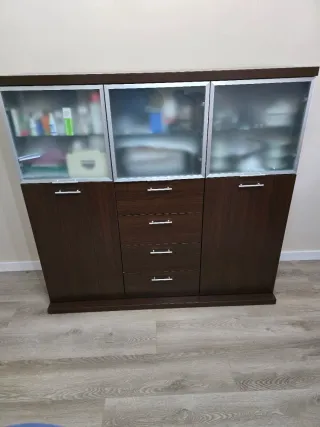 Vitrina de salón madera y cristal