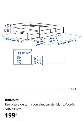 Cama completa con estructura y cajonera.
