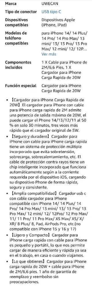 Caricatore iPhone 20W con cavo USB-C da 2M