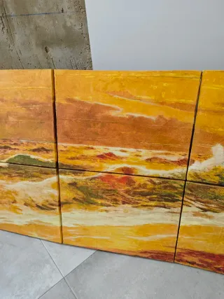 Cuadro abstracto paisaje marino tonos dorados