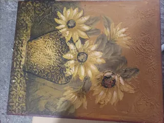 Cuadro pintado a mano flores doradas
