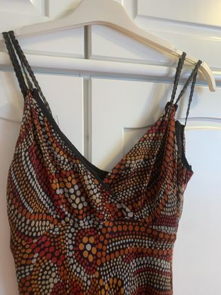 Vestido gasa estampado naranja y rojo