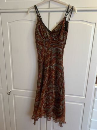 Vestido gasa estampado naranja y rojo