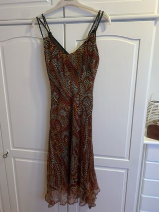 Vestido gasa estampado naranja y rojo