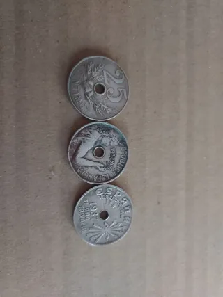 3 Monedas 25 céntimos 1925, 1934, 1937