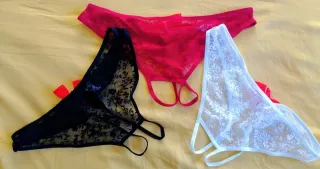 3 Culottes String Encaje Negro Rojo T. L