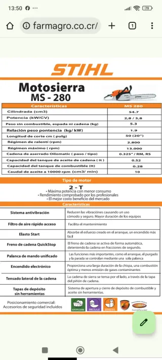 Motosierra Stihl MS 280/280C