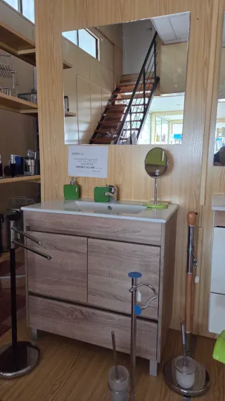 Mueble de baño 80cm madera y cristal