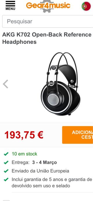 Auscultadores AKG K702 Prateado/Preto