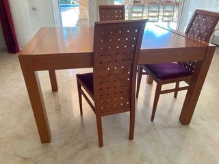 Mesa comedor extensible cerezo 135x90 cm 3 sillas