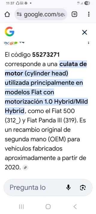 Culata Fiat 500 Panda(codigo:55273271)