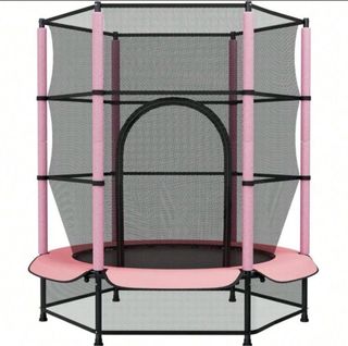 Trampolín infantil rosa con red de seguridad