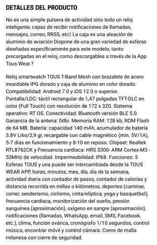 Reloj TOUS T-Band Mesh Dorado