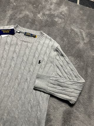 Jersey Polo Ralph Lauren Cable Knit Gris Talla M