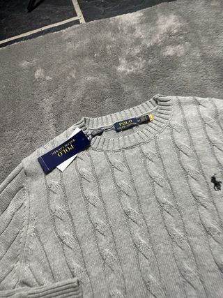 Jersey Polo Ralph Lauren Cable Knit Gris Talla M