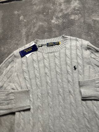 Jersey Polo Ralph Lauren Cable Knit Gris Talla M