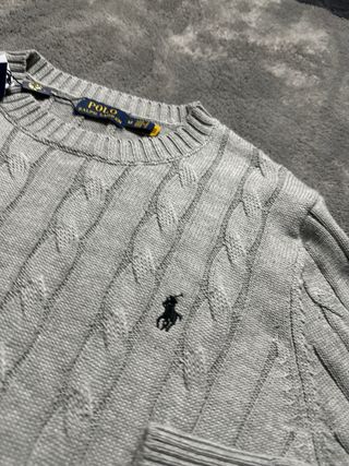 Jersey Polo Ralph Lauren Cable Knit Gris Talla M